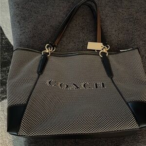Coach Large Ava Fabric Zip Top Tote with gold hardware, excellent condition.